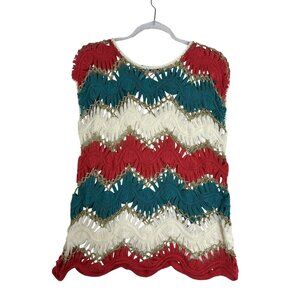 Blue Moon Womens M Multicolor Chevron Crochet Tank Top Open Knit Artsy Boho